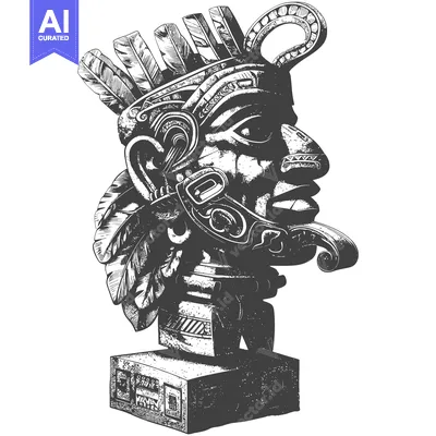 Aset desain premium: Carved Stone Bust of an Ancient Mayan God