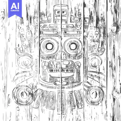 Premium design asset: Carved Wooden Mask with Intricate Design