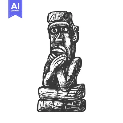 Aset desain premium: Carved Wooden Statue with Humanoid Features and Folded Hands
