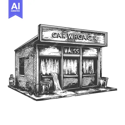 Aset desain premium: Vintage Car Wash Building Illustration Design