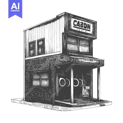Aset premium populer: A Detailed Illustration Of A Custom Auto Repair Shop Building