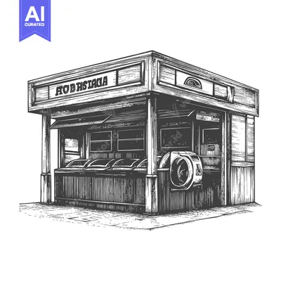 Aset desain premium: Hobastacia Ice Cream Shop Wood Structure Illustration