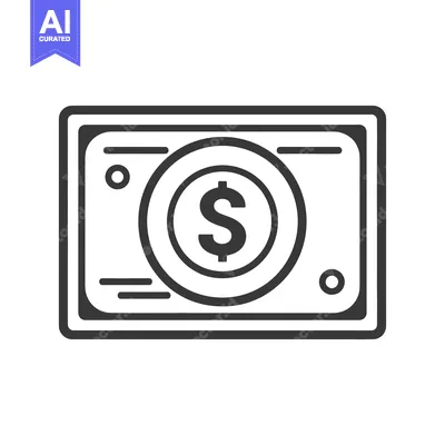Aset desain premium: A black and white icon representing a single currency note