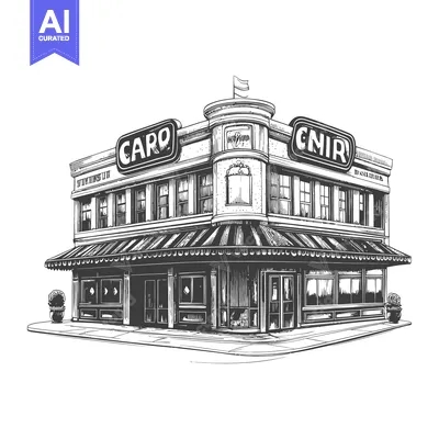 Aset premium populer: Corner Store Building Sketch Detailed Vintage Design