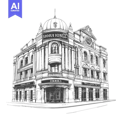 Aset desain premium: Elegant Classic Building Architectural Sketch Design