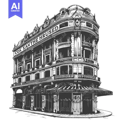 Aset premium populer: Elegant Corner Building Architectural Sketch
