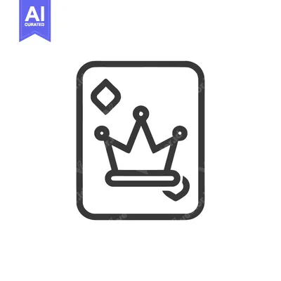 Aset premium populer: Minimalist Diamond Card Icon with Crown, Black Outline on White Backgr