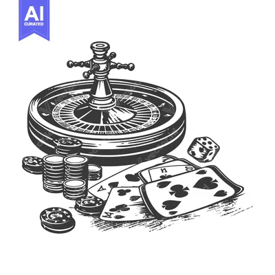 Premium design asset: A casino game setup featuring a roulette wheel and cards