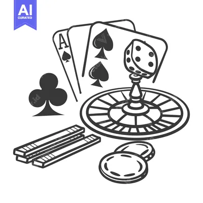 Aset desain premium: Black and white illustration showing gambling casino symbols and tools
