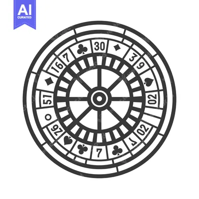 Aset desain premium: A detailed illustration of a casino roulette wheel in monochrome