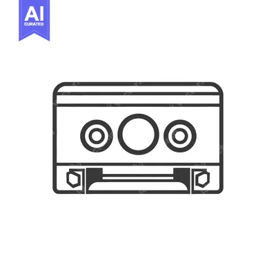 Aset desain premium: A simplified monochrome illustration of a cassette tape design