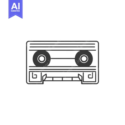 Aset premium populer: A black and white illustration of a vintage audio cassette tape