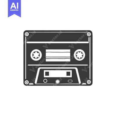Aset premium populer: A simple monochrome illustration depicting an old cassette tape