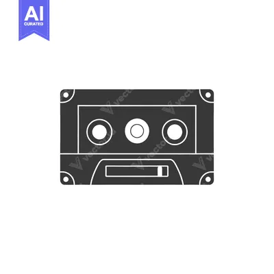 Aset premium populer: A classic monochrome illustration of an audio cassette tape