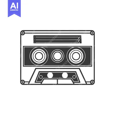 A black and white illustration of a cassette tape
