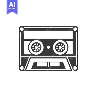 A monochrome graphic depiction of a magnetic audio cassette tape