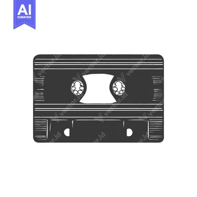 Premium design asset: A dark monochrome illustrated cassette tape on a white background