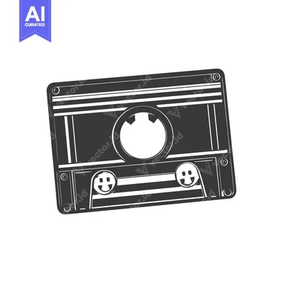 A grayscale illustration of a retro audio cassette tape