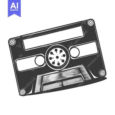 Aset premium populer: A black and white illustration of an audio cassette tape