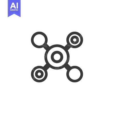Aset premium populer: Minimalist Molecule Icon: Symmetrical Structure with Circular Elements