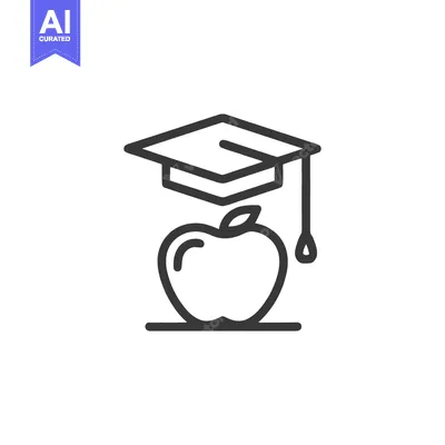 Premium design asset: Apple with Graduation Cap: Education and Knowledge Icon, Minimalist Li