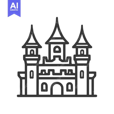 Aset premium populer: Minimalist Castle Icon with Three Towers and Arched Entrances, Line Ar