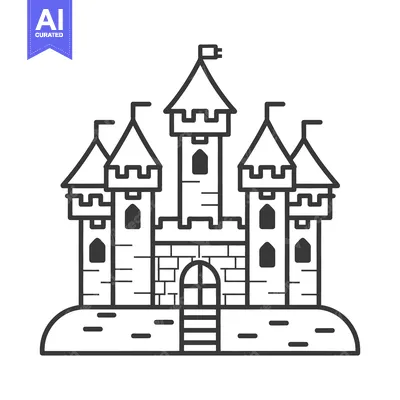A simple line art illustration of a majestic medieval castle