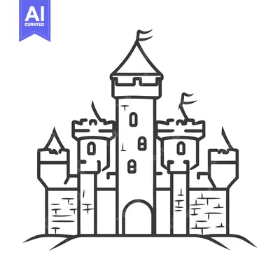 Aset premium populer: Detailed illustration depicting a tall castle with several turrets and