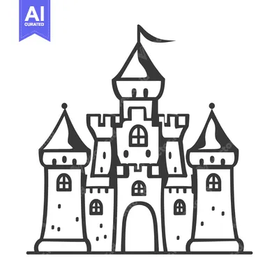 Aset desain premium: A detailed illustration of a medieval fortified fairytale castle