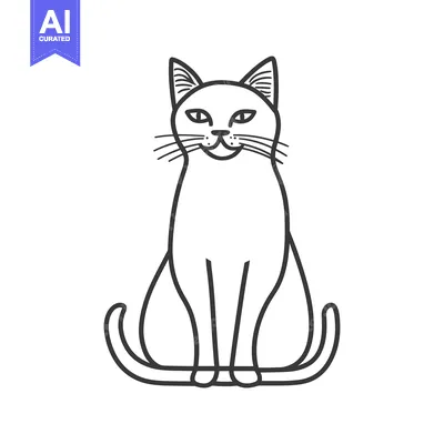 Popular premium asset: A simple black and white illustration of a sitting domestic cat