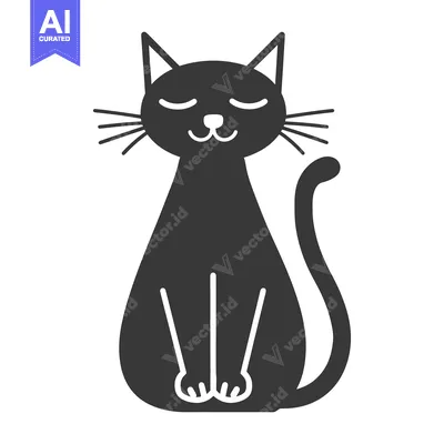 Popular premium asset: A simplified black cat illustration sitting with eyes closed