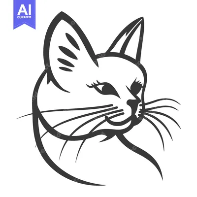 Aset premium populer: A stylized line art illustration of a domestic cat head