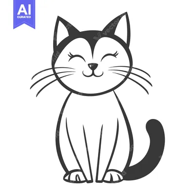 Aset premium populer: An adorable cartoon cat is sitting with a happy smiling expression
