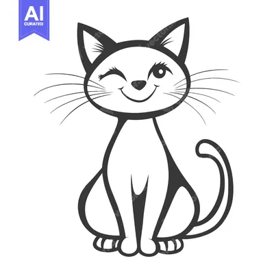 Aset desain premium: A Smiling Cartoon Cat Winking While Sitting Upright