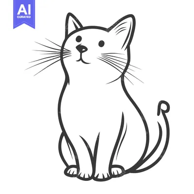 Premium design asset: A simple black and white illustration depicting a sitting domestic cat