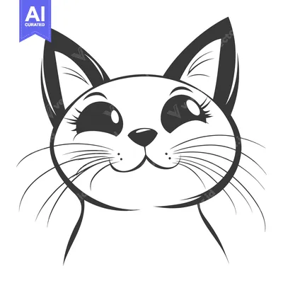 Aset premium populer: A cute stylized illustration of a happy cat looking upwards