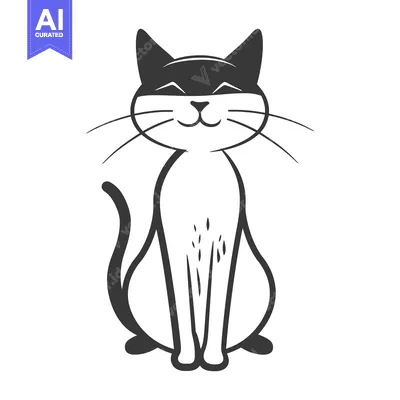 Aset desain premium: A Simple Black And White Cat Sitting Upright In A Pose