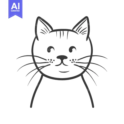 Aset premium populer: A simple black and white illustration of a cute smiling cat
