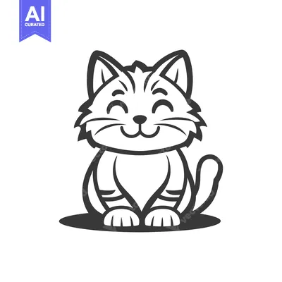 Aset desain premium: Smiling Adorable Cartoon Cat Sitting with Small Round Ears and Tail