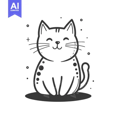 Popular premium asset: A happy seated cat with dots in a simple outline drawing