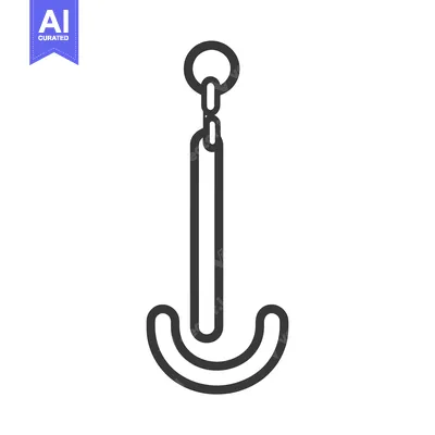 Aset desain premium: A simple drawing of a hook connected to a ring and chain