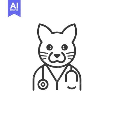 Premium design asset: Cat Doctor with Stethoscope Line Icon