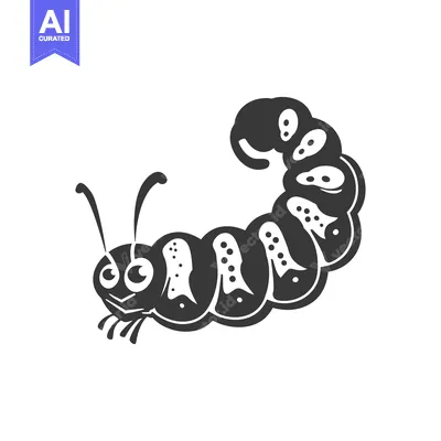 Aset premium populer: A stylized monochrome illustration depicts a smiling caterpillar on wh