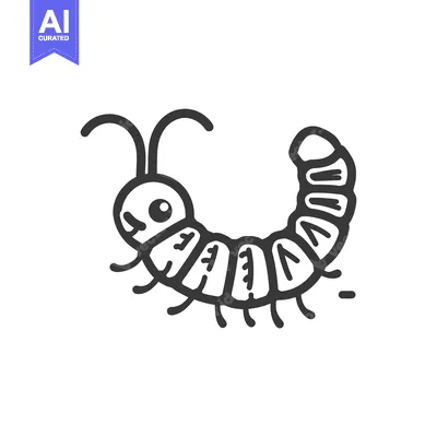 Aset desain premium: A simple black and white image of a small caterpillar creature