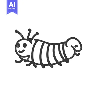 Aset desain premium: Simple black and white drawing of a smiling caterpillar
