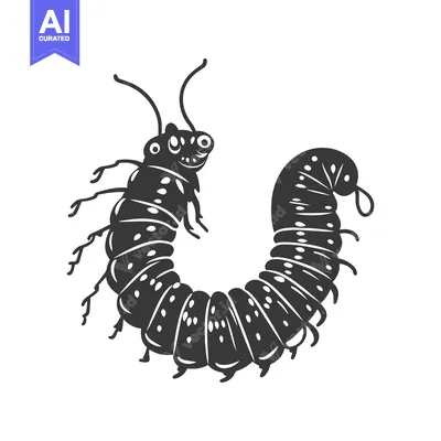 Aset premium populer: A smiling stylized depiction of a segmented insect creature