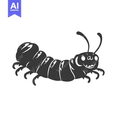 Aset desain premium: A stylized illustration of a smiling caterpillar insect creature