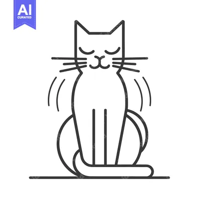 Aset desain premium: A simple line art illustration showing a sitting content cat
