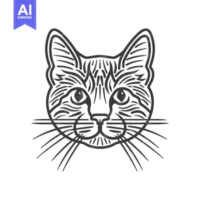 Aset premium populer: A detailed graphic illustration of a domestic cat face