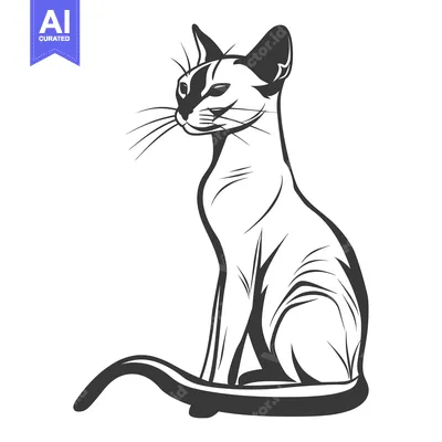Aset desain premium: A stylized black and white illustration of a seated feline animal